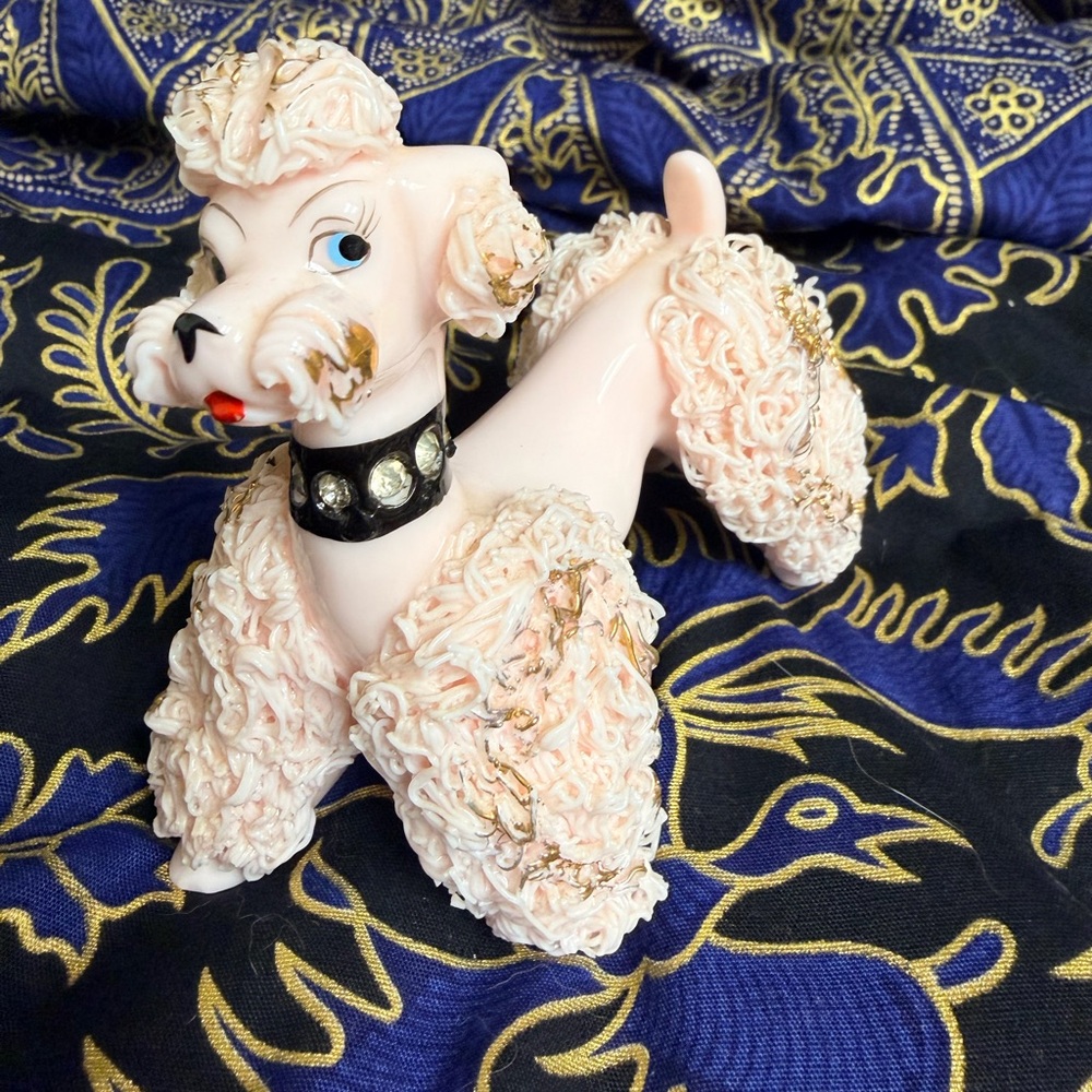Japanese spaghetti Pink Poodle Figurine with Black Collar